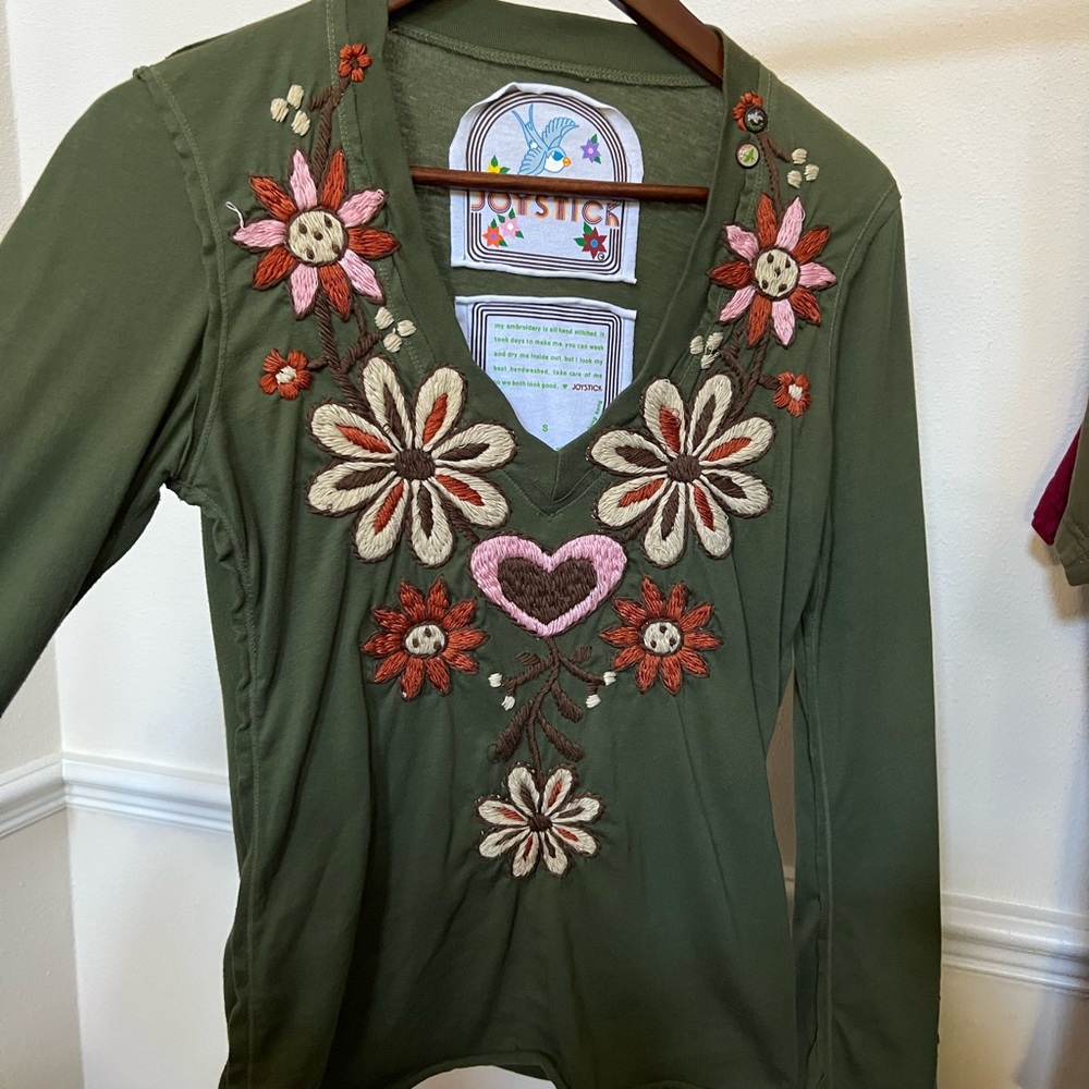 Joystick hand stitched blouse, size S